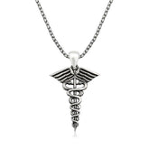 Silver Medical Symbol Caduceus Necklace